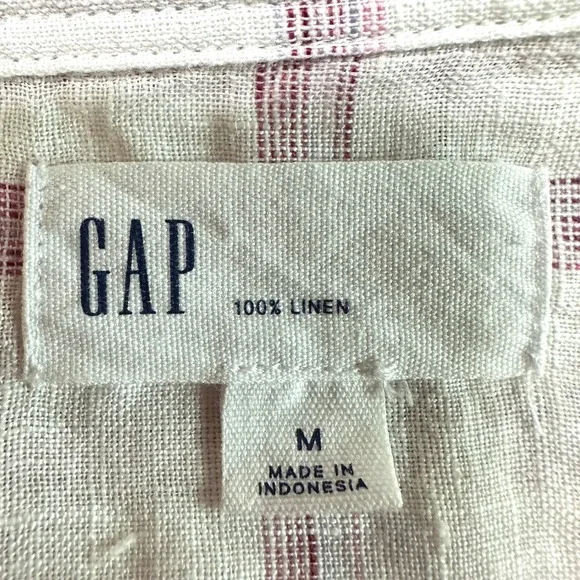 GAP‎ Pink White Plaid Popover Tunic Boyfriend Shirt 100% Linen Long Sleeve Sz M - Picture 6 of 7